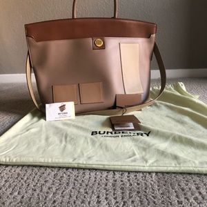 New Burberry Society Medium Top Handle Tote